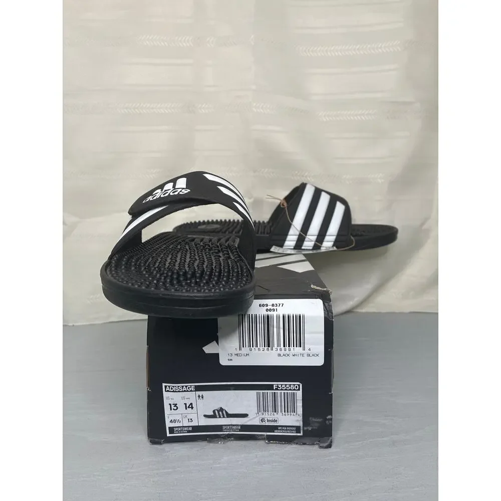 Adidas Adissage Massage Slide Sandals Black White Mens 13/Womens 14
